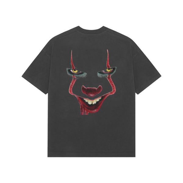 Minimalist clown-inspired tee for street fashion lovers-BLACK