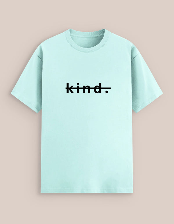 Light blue t-shirt with 'kind.' text on a beige background