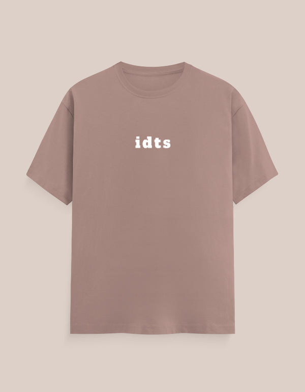Brown t-shirt with 'idts' text on a beige background