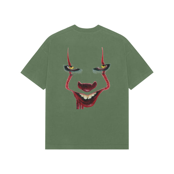 Minimalist clown-inspired tee for street fashion lovers GREEN